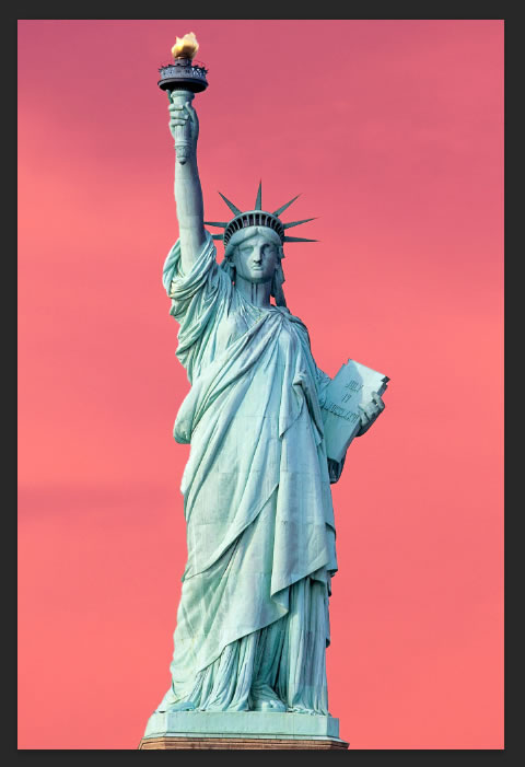 A screenshot of the Statue of Liberty removed from the original background and with the quick mask tool on.